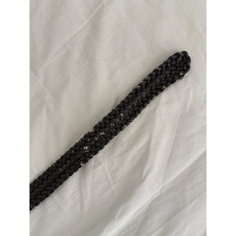 Black Braided Genuine Leather Belt S/M Square Buckle Vintage Equestria